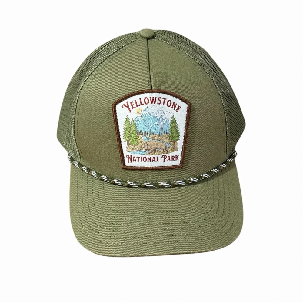 Yellowstone National Park Hat Cap Trucker Mad Engine Rope Snapback Green Patch‎